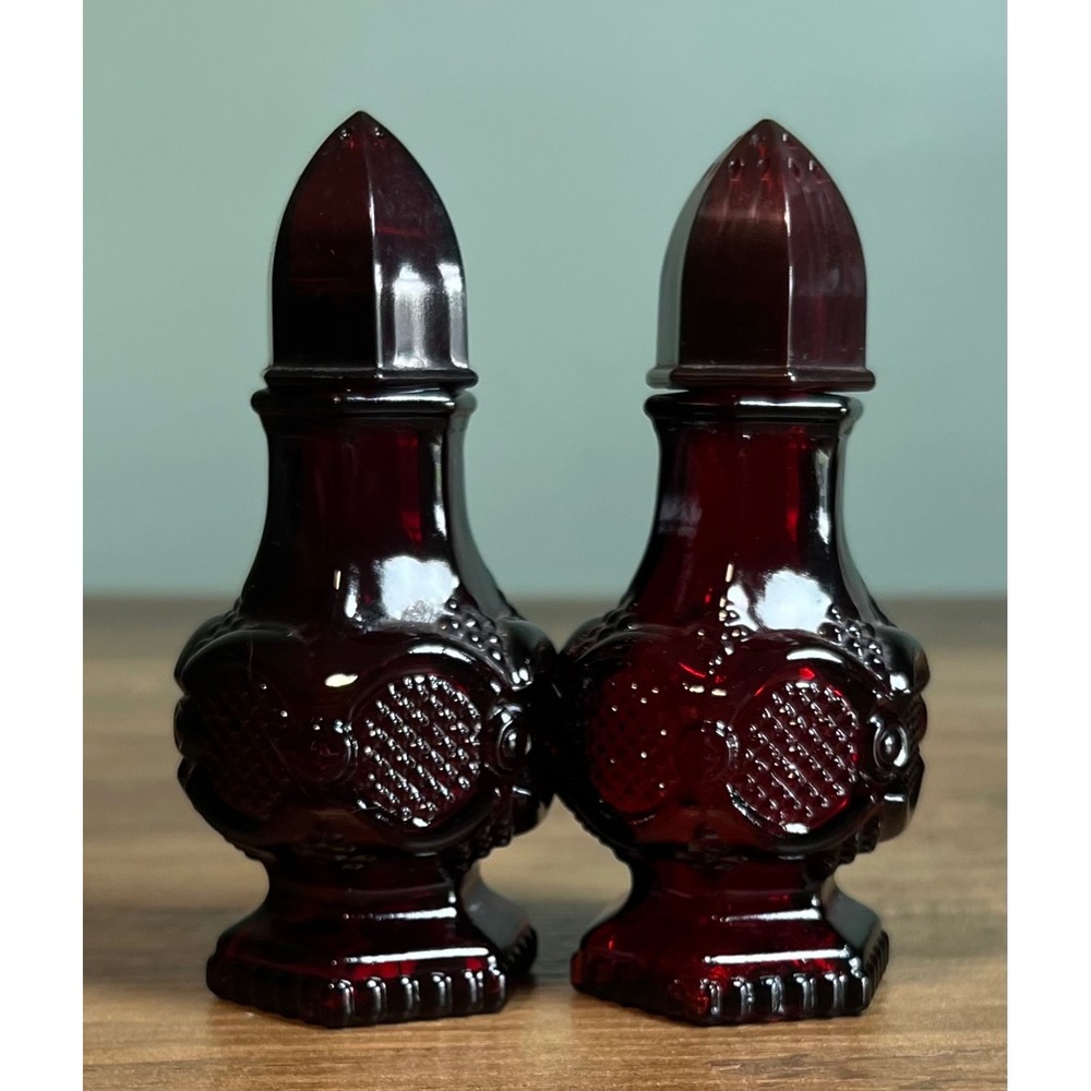 Vintage Avon Ruby Red Cape Cod Glass Salt and Pepper Shaker Set 4.5 Inch